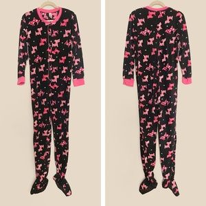 No Boundaries Onesie Covered Feet Black w/Pink Scottie Dogs Size S